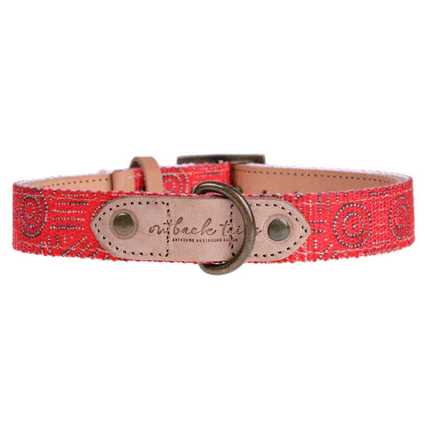 Leather Dog Collar - Water Dreaming: Extra Large - 46cm to 58cm (width 3cm)