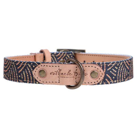 Leather Dog Collar - Fire Country Dreaming: Medium - 30cm to 39cm (width 2.3cm)