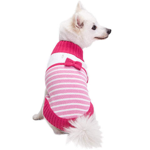 Pinky Princess Designer Chenille Dog Sweater with Bow: Pink / 10